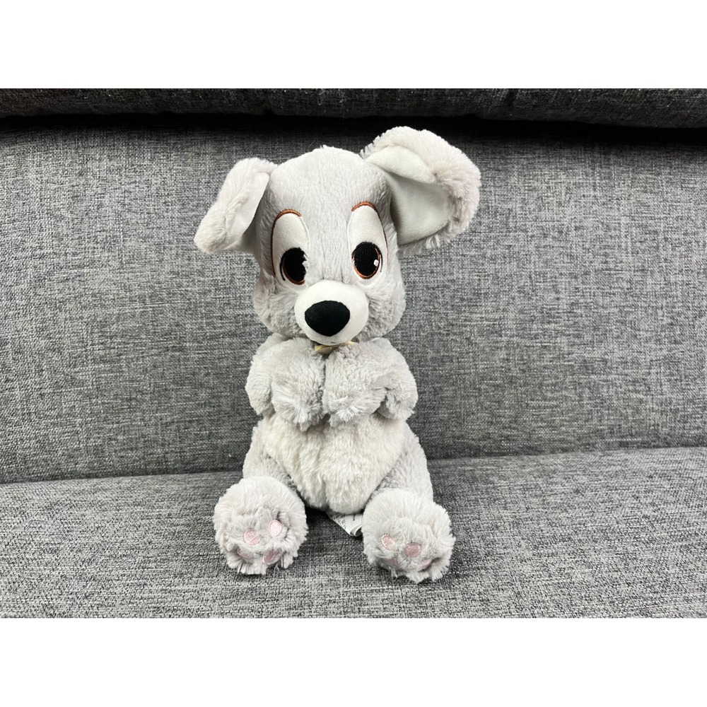 Disney Parks Lady and the Tramp Tramp Grey Plush Dog Blue Collar 10 Inch